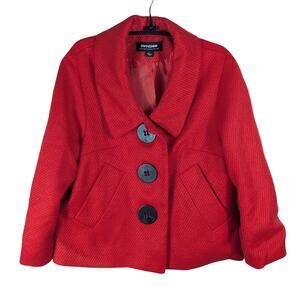 CoffeeShop NYC L Red Textured Cropped Jacket Big Button Women’s Coat Rayon Retro
